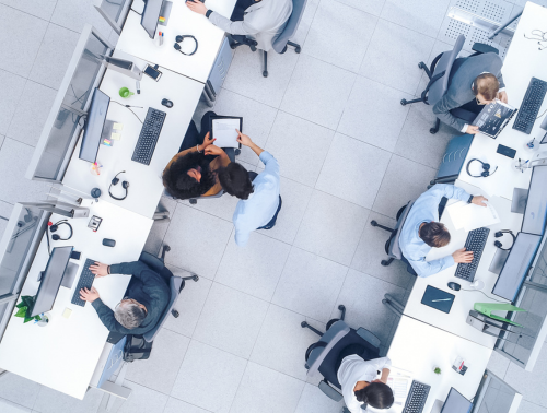 Aerial shot of an office environment, representing employment law.
